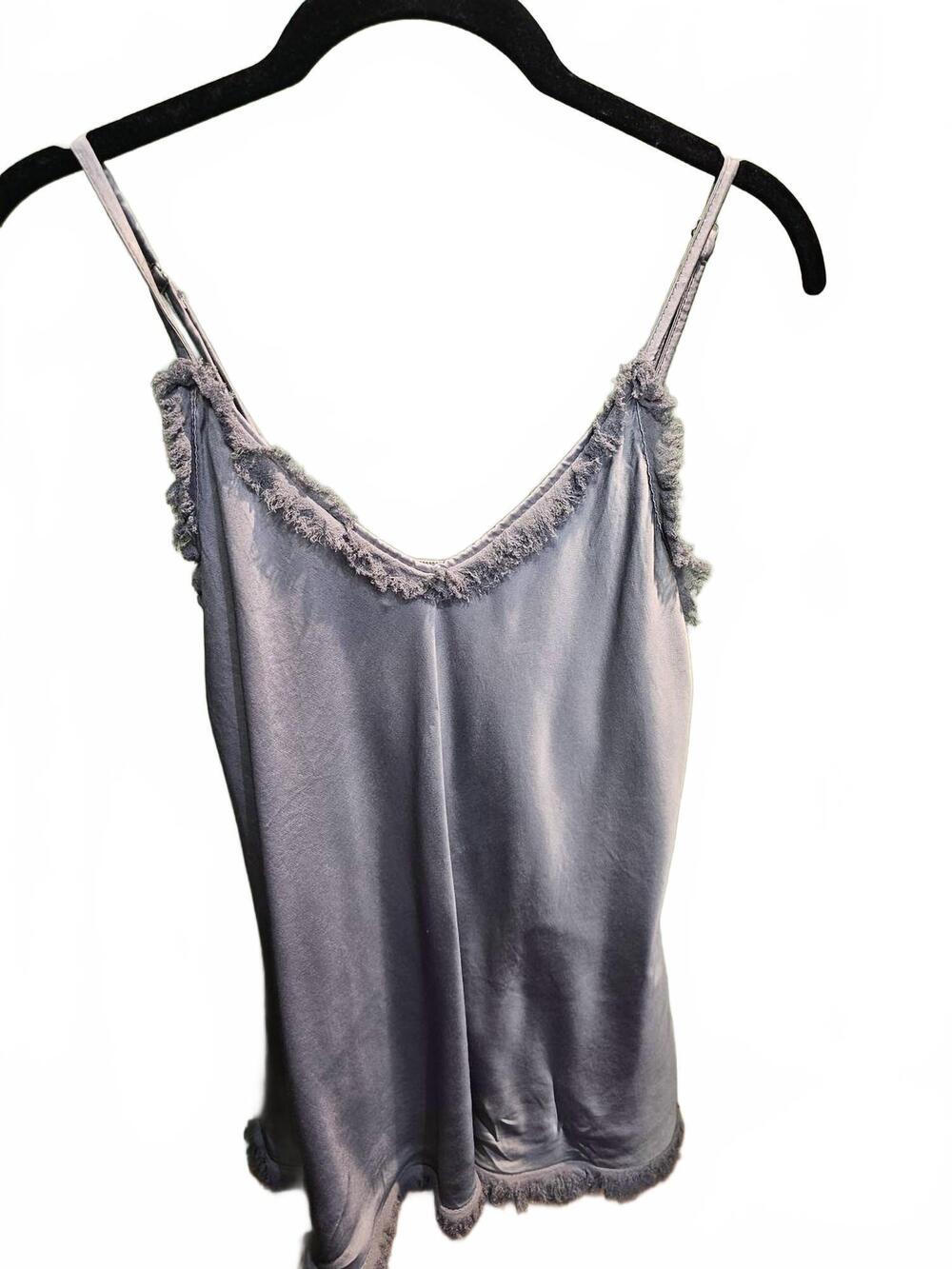 NEW MADE IN ITALY women's silk cami with fringe in charcoal